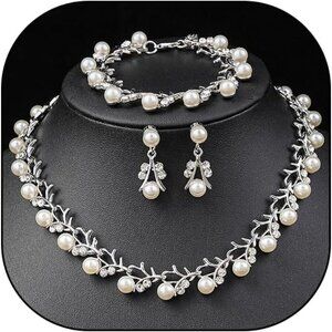 Silver Pearl Necklace and Earring Set